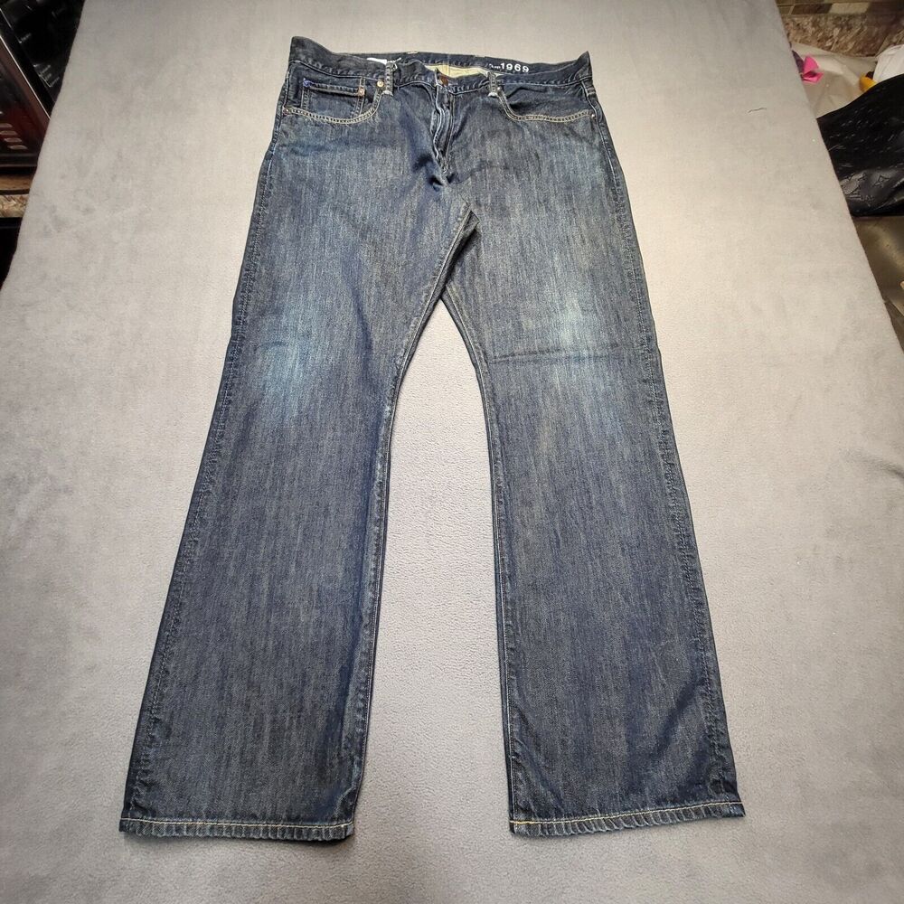 Gap 1969 Jeans Mens 37x31 Blue Standard Straight Leg Distressed Denim